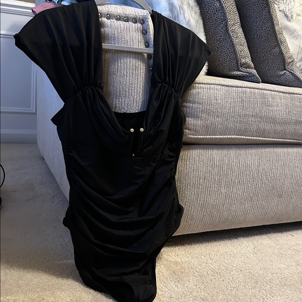 Elegant Black Swimsuit with Cap Sleeves